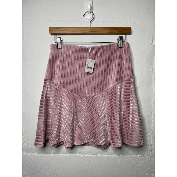 NEW Free People Camden Pink Velvet Ribbed Mini Skirt Size Small - Picture 1 of 10